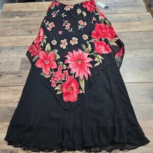 New Pave by Eva Blue Skirt Handkerchief Embellished Maxi Floral Lagenlook XL